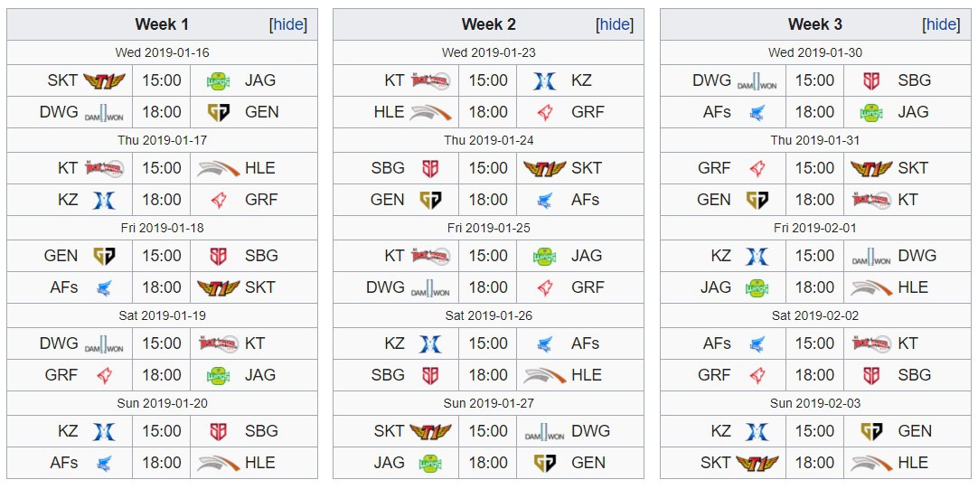 lịch lck 2019-1