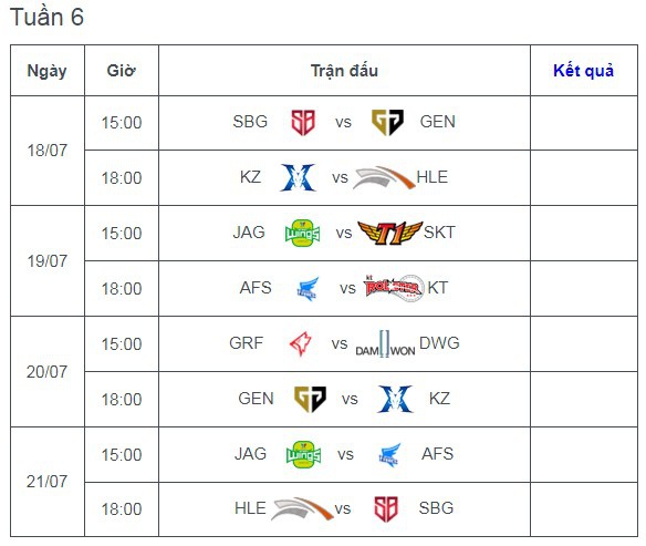 lịch lck 2019-7