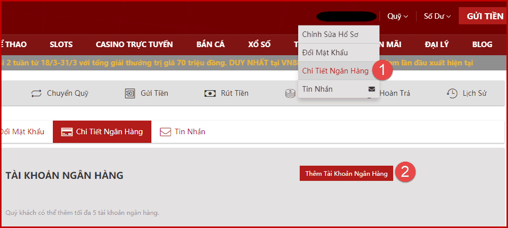 Nạp tiền qua tài khoản ngân hàng